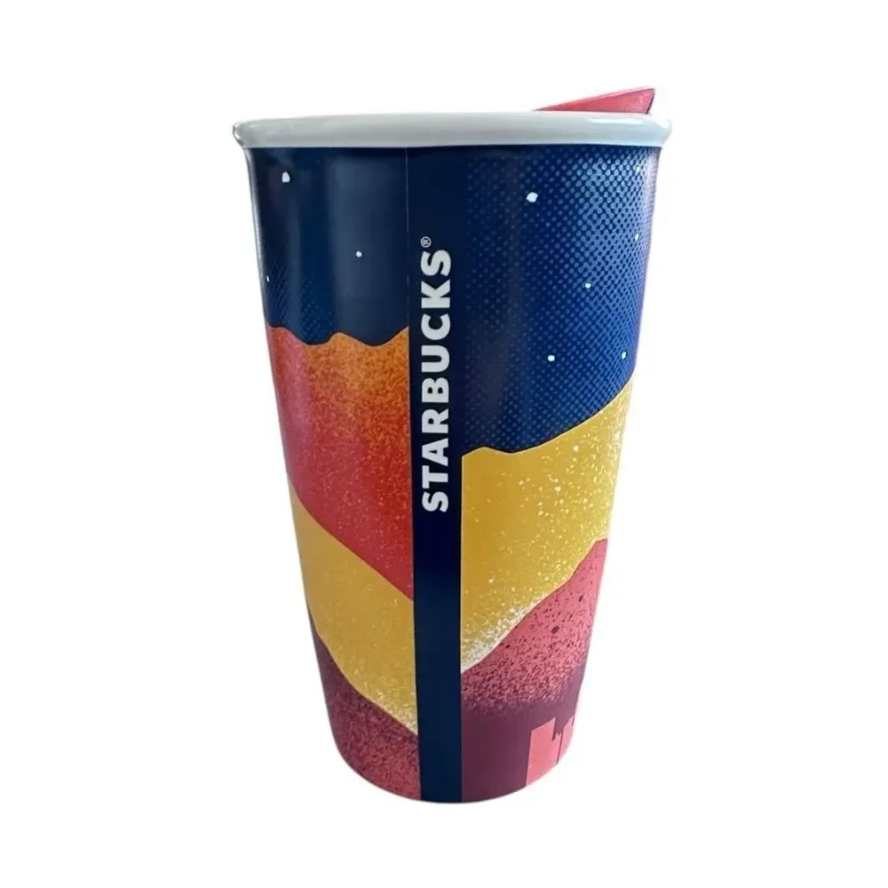NWOT Starbucks 2016 Rare “Denver” Night Sky Ceramic Orange & Blue Tumbler -12 oz